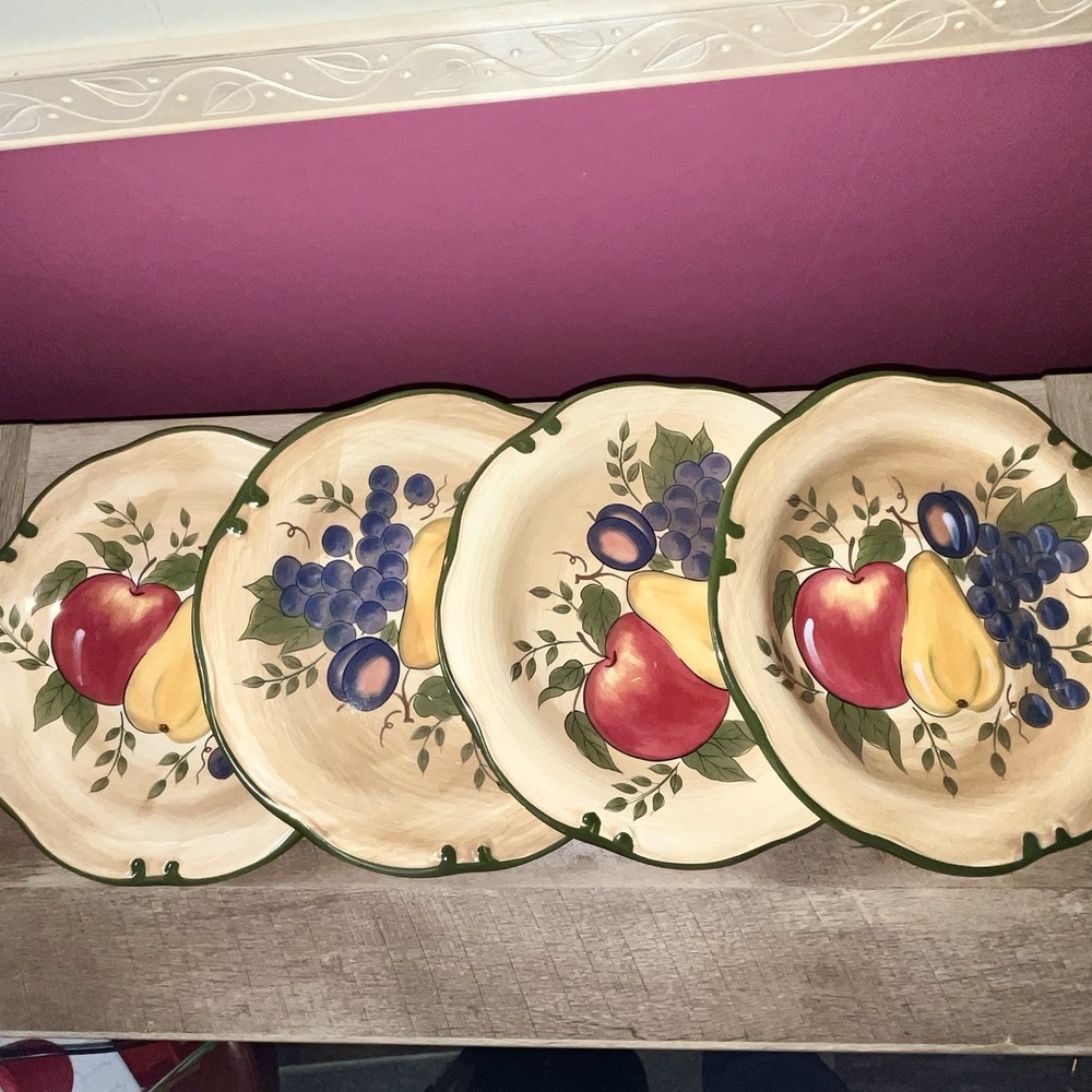 Set of 4 HOME TRENDS GRANADA 11" Dinner Plates Fruit Pears Grapes Discontinued